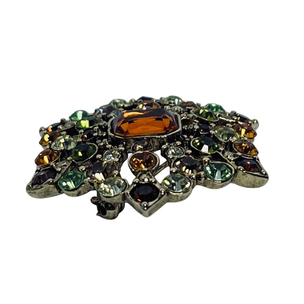 Liz Claiborne Gold Tone Hexagon Brooch With Autumn Colored Rhinestones (5849) - Picture 3 of 5